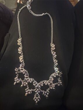 Silver Crystal Statement Necklace - Sparkling Clear Stones